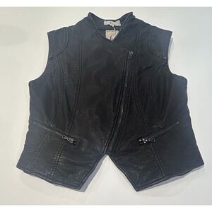 Women's Vegan Leather Moto Biker Vest Size S Black Sleeveless Jacket NWT